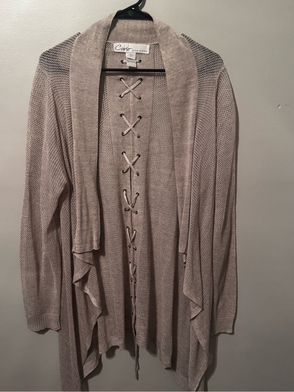 Couture Taupe Open-Front Lace-Up Cardigan